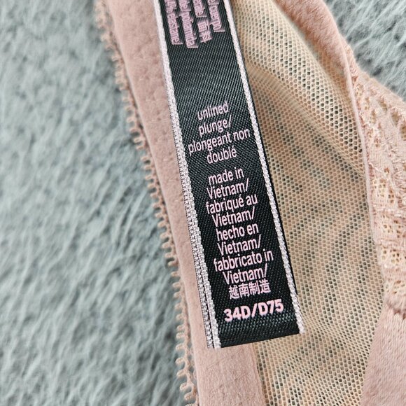 Victoria's Secret Bra‎ Womens 34D Pink Lace Unlined Plunge Sheer Underwire Sexy - Picture 9 of 14